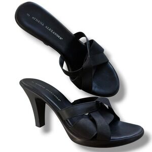 Athena Alexander Size 8 EU 38 Black Joan Criss Cross Elastic Slide Heels Sandals